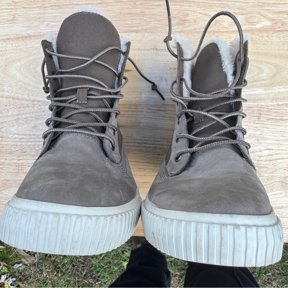 Timberland Skyla Bay Fold Down Fleece Boots Olive Nubuck Lace Up 6 - Picture 12 of 14